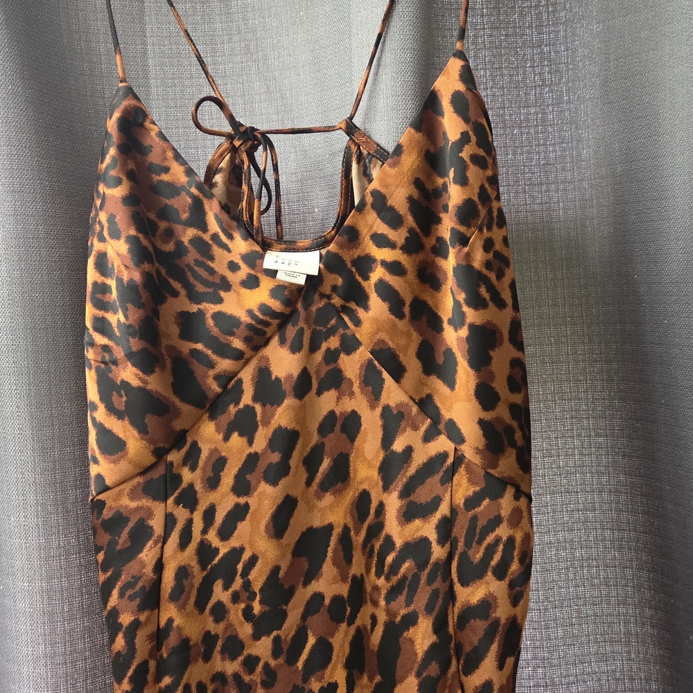 A New Day Leopard Print Silk Like Tie Back Camisole Top